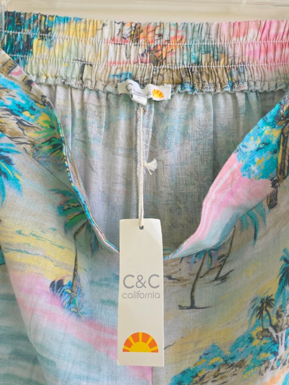 NWT C & C California wide-leg tropical print beach pants summer light weight - Picture 11 of 13